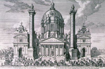 منظر لكارلسكيرش ، فيينا محفورة من قبل هيرونيموس سبيرلينج (1695-1777) بواسطة سالومون بعد طفل صغير